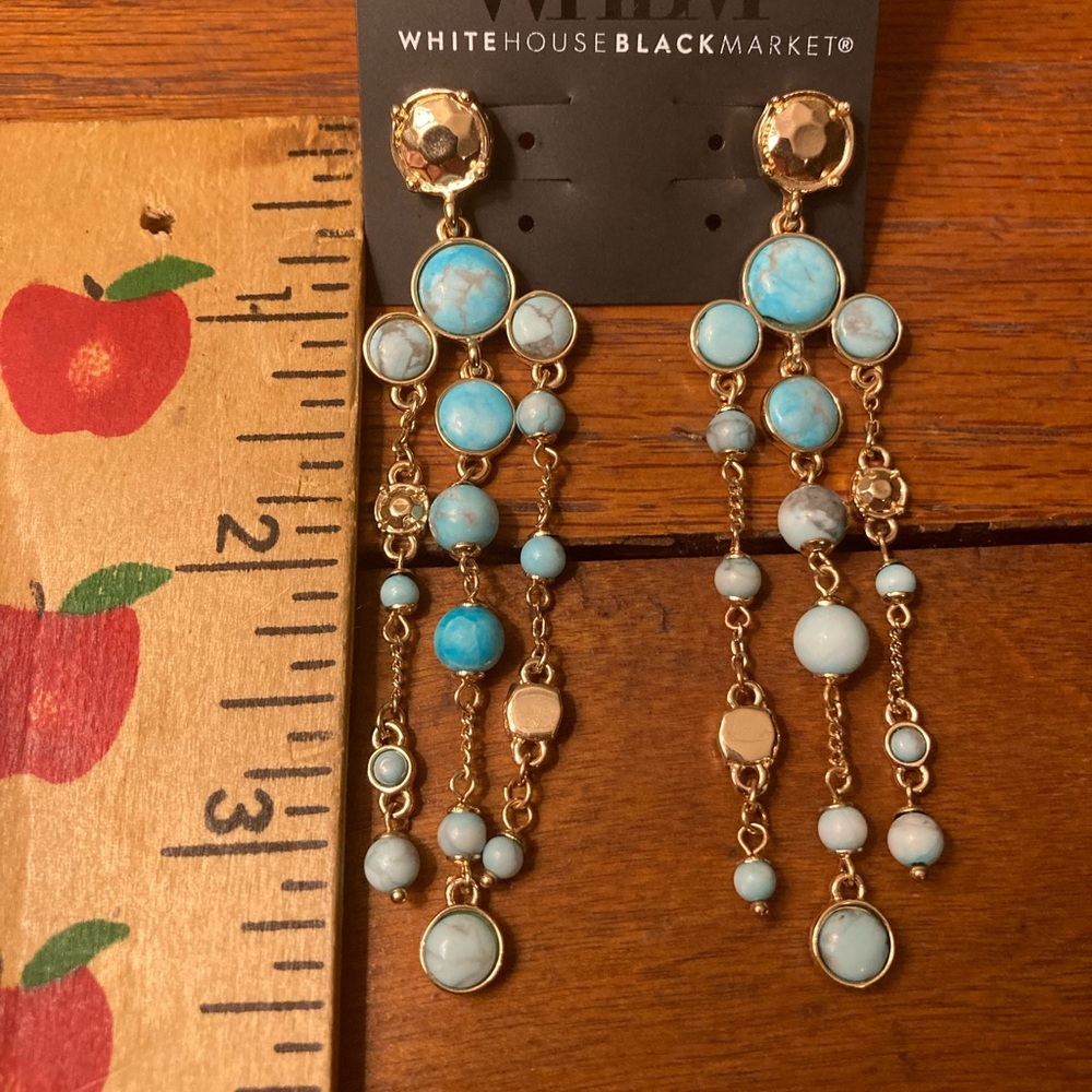 White House Black Market Gold and Turquoise Chandelier Earrings - Picture 5 of 6